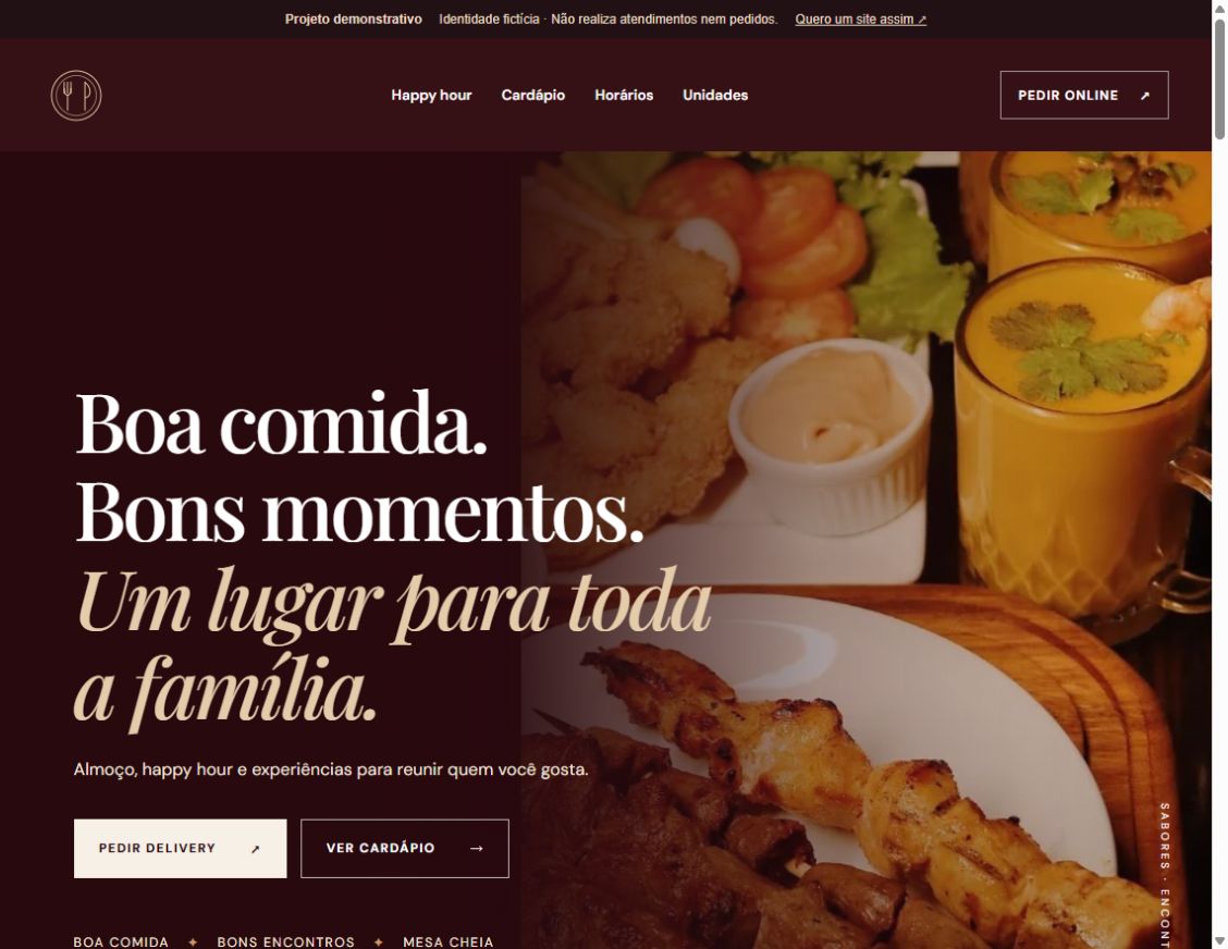 Projeto demonstrativo de site para o restaurante Restaurante